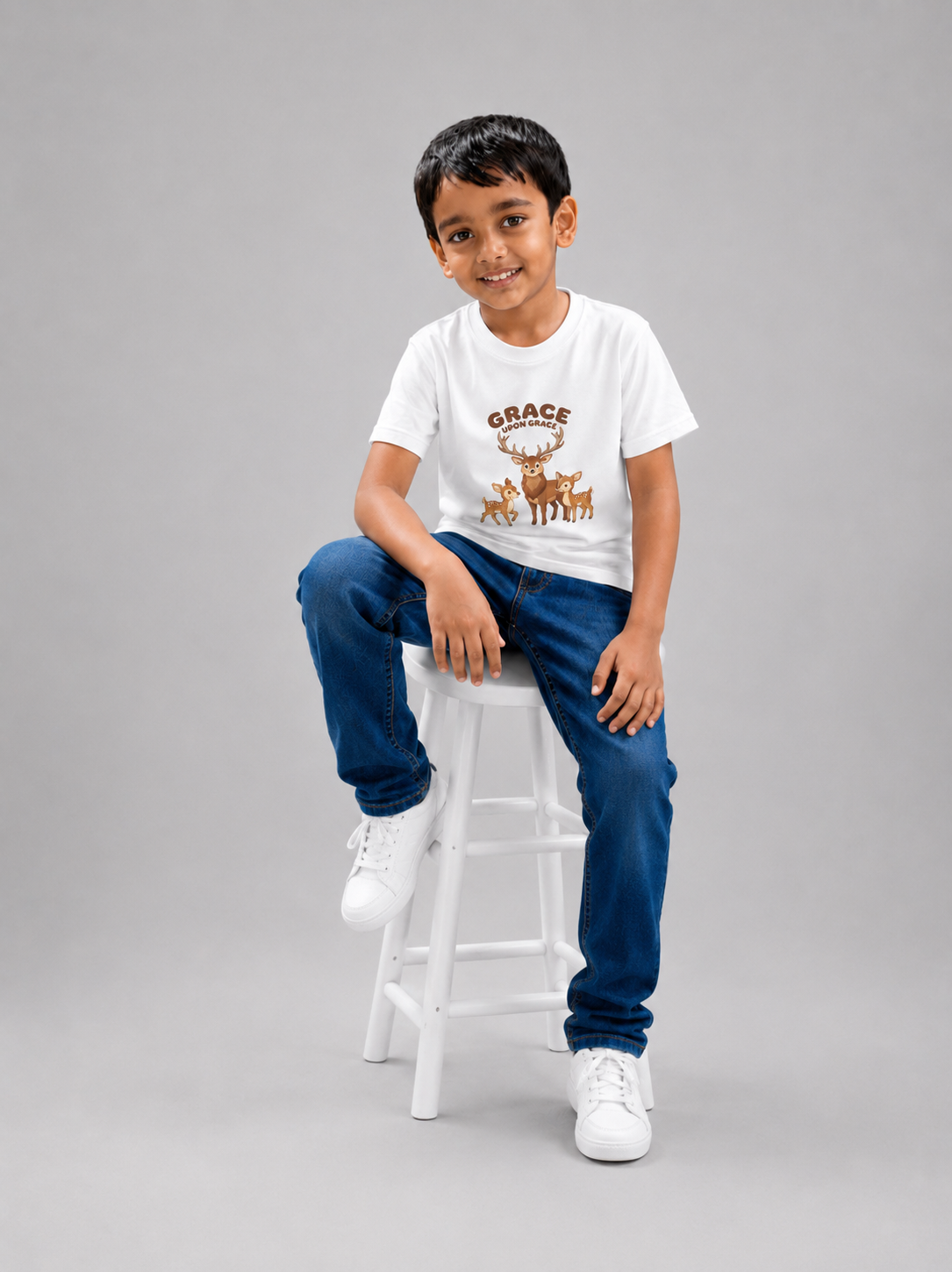 Grace Upon Grace Kid's Unisex White Cotton Round Neck T-Shirt