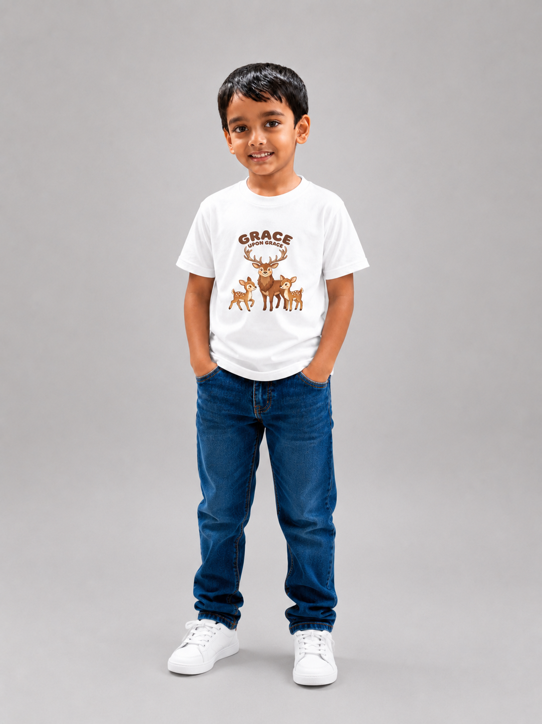 Grace Upon Grace Kid's Unisex White Cotton Round Neck T-Shirt
