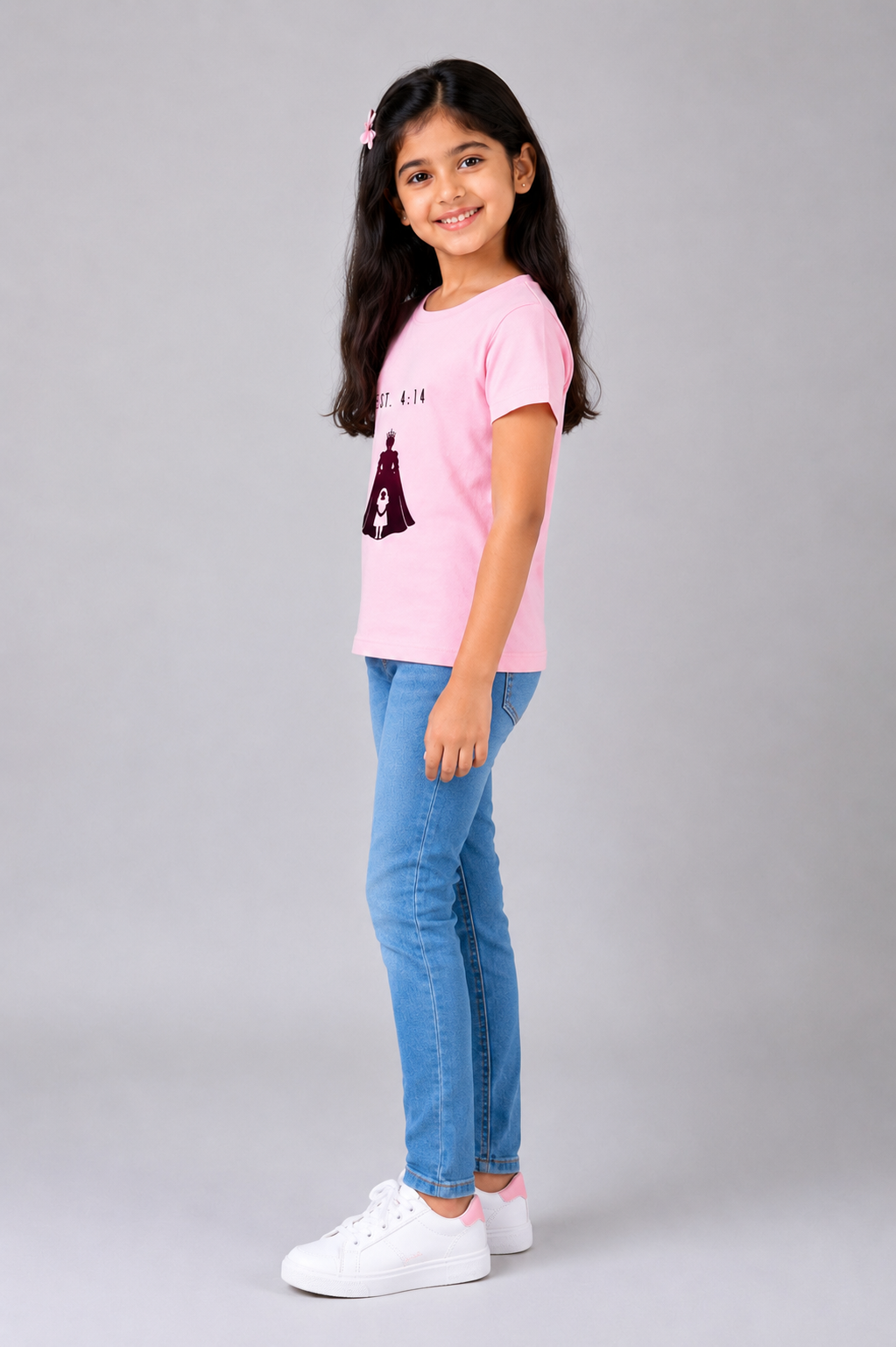 EST. 4:14 Kid's Girl Baby Pink Cotton Round Neck T-Shirt