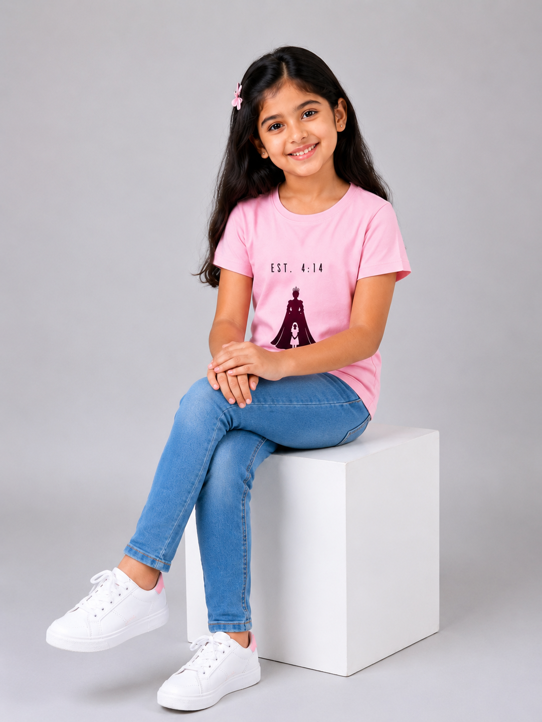 EST. 4:14 Kid's Girl Baby Pink Cotton Round Neck T-Shirt