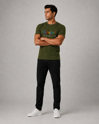 Kavod Unisex Premium Gospel Embroidery Print T-Shirt Olive Green