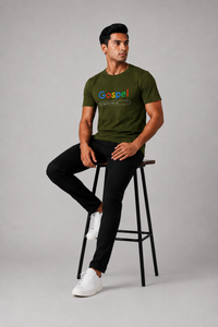 Kavod Unisex Premium Gospel Embroidery Print T-Shirt Olive Green