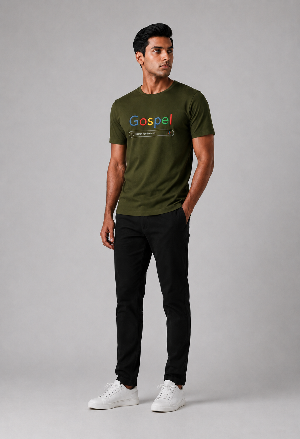 Kavod Unisex Premium Gospel Embroidery Print T-Shirt Olive Green
