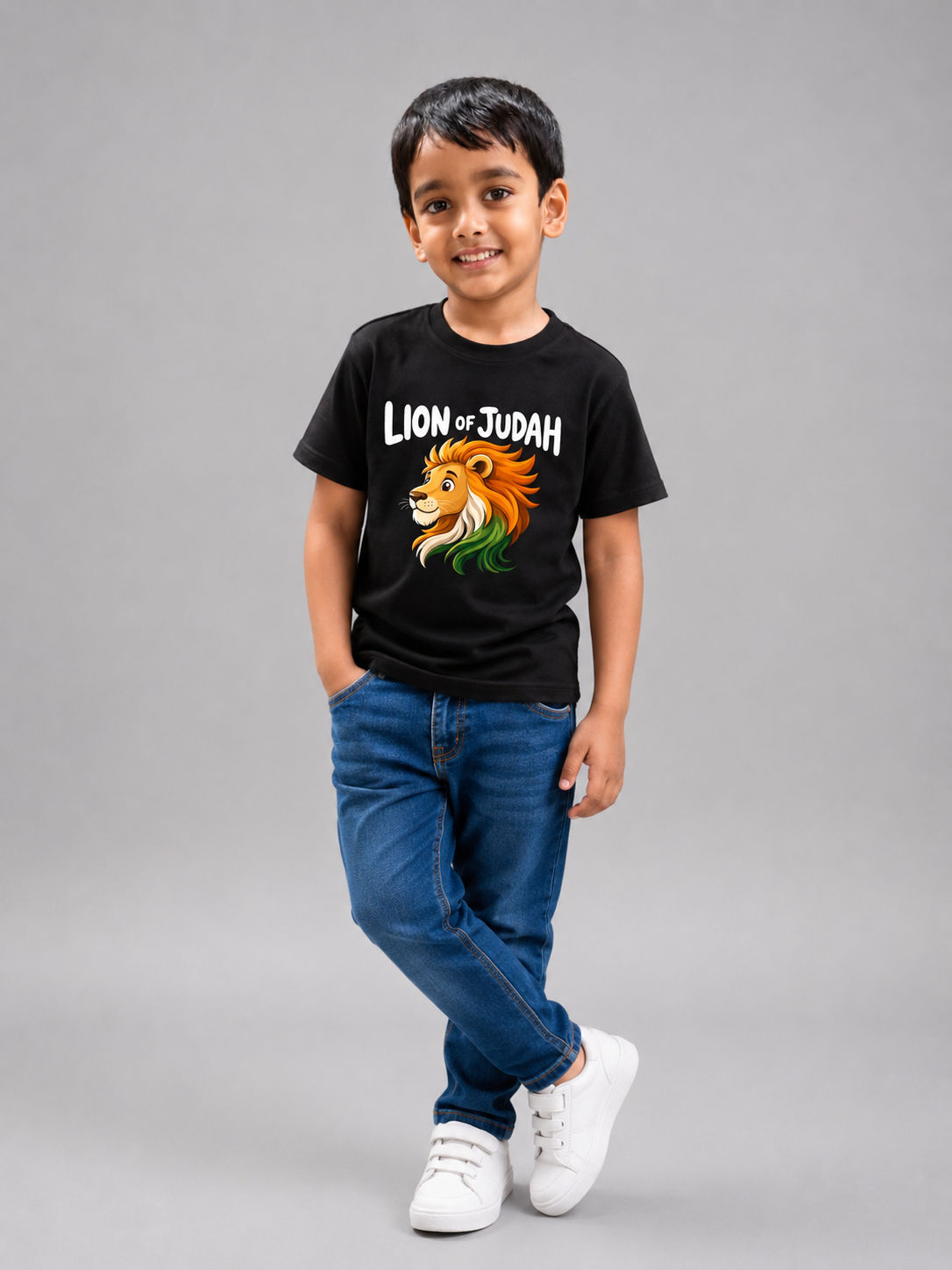 Lion Of Judah Kid's Unisex Black Cotton Round Neck T-Shirt