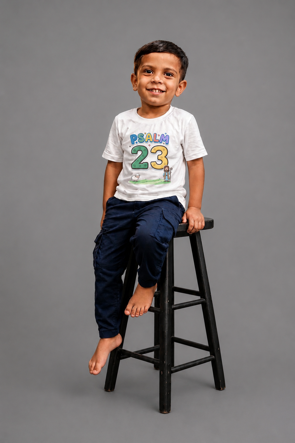 Psalm 23 Kid's Unisex White Cotton Round Neck T-Shirt