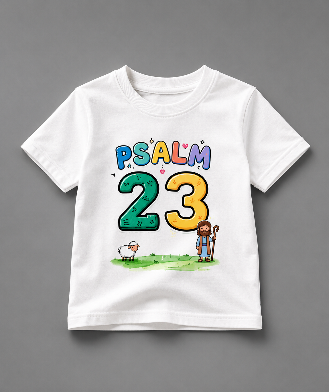 Psalm 23 Kid's Unisex White Cotton Round Neck T-Shirt