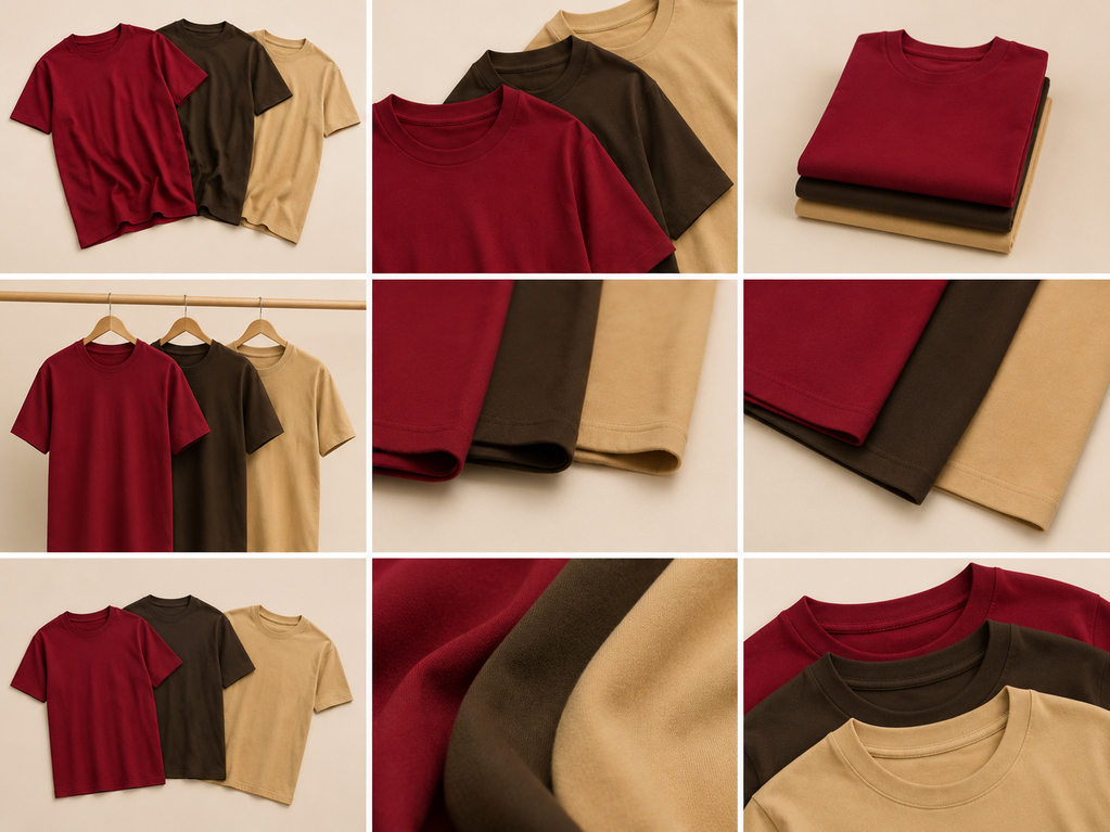 Kavod Lifestyle  Combo of 3 Super Combed Cotton T-Shirts in Beige, Brown & Maroon