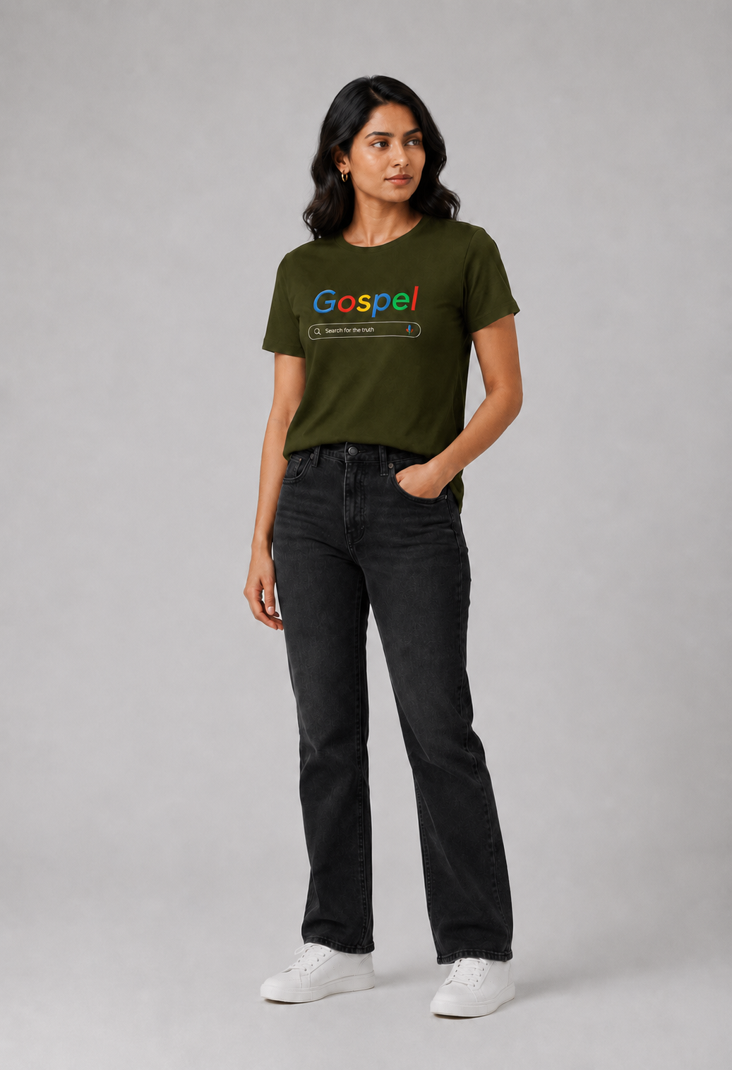 Kavod Unisex Premium Gospel Embroidery Print T-Shirt Olive Green
