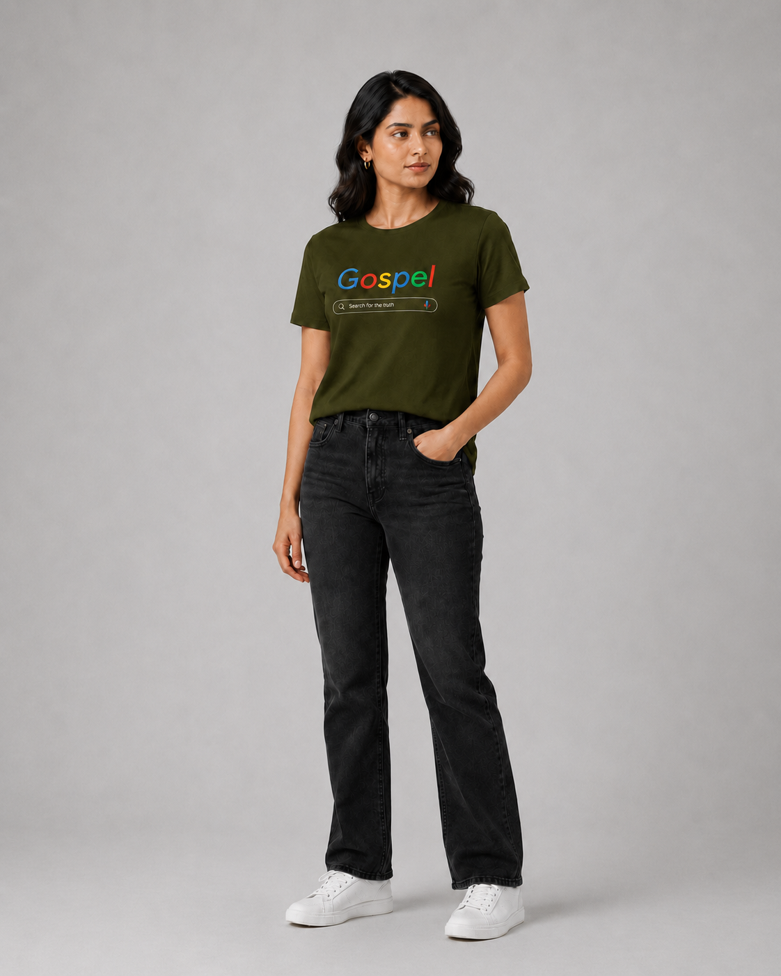 Kavod Unisex Premium Gospel Embroidery Print T-Shirt Olive Green