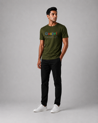 Kavod Unisex Premium Gospel Embroidery Print T-Shirt Olive Green