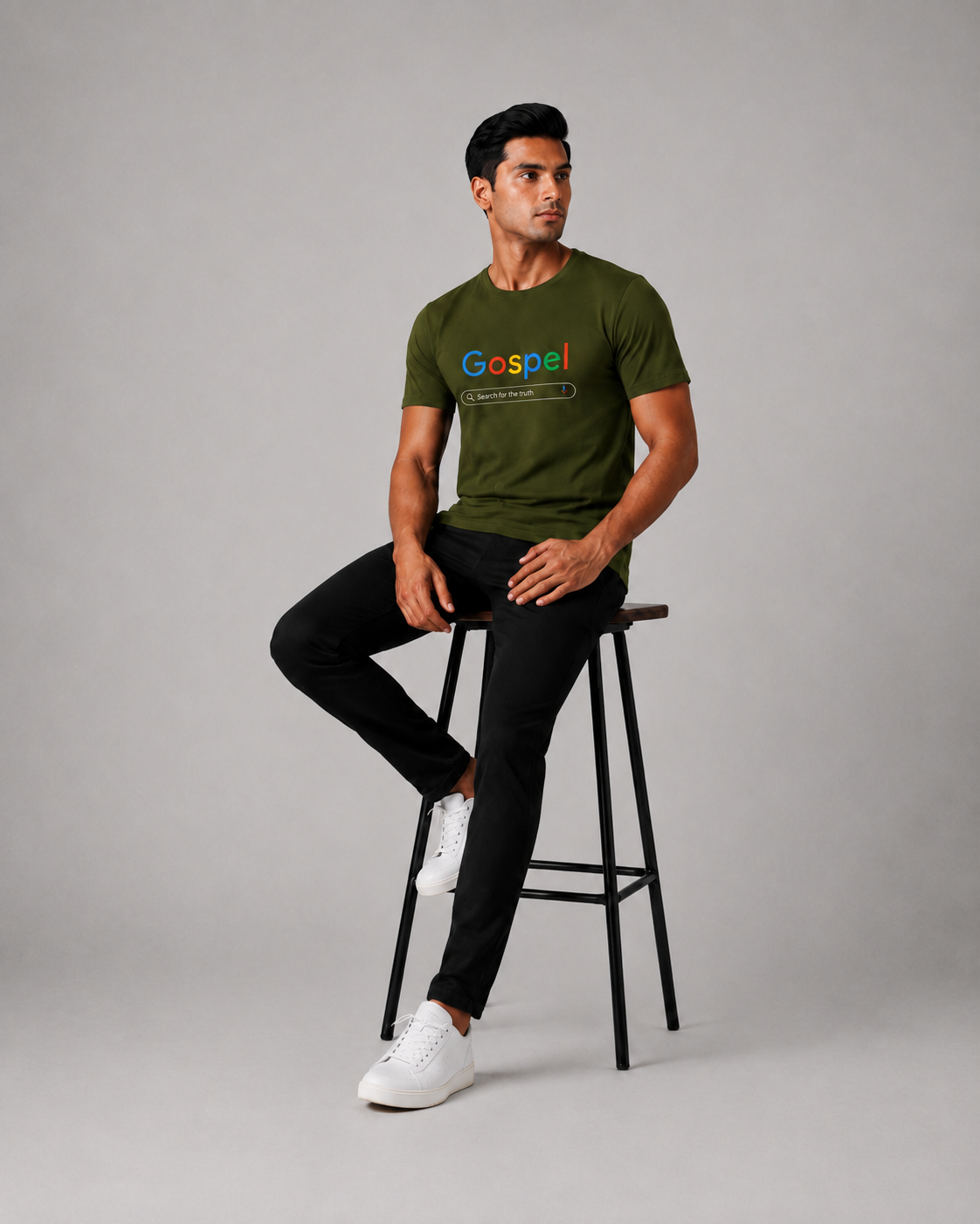 Kavod Unisex Premium Gospel Embroidery Print T-Shirt Olive Green