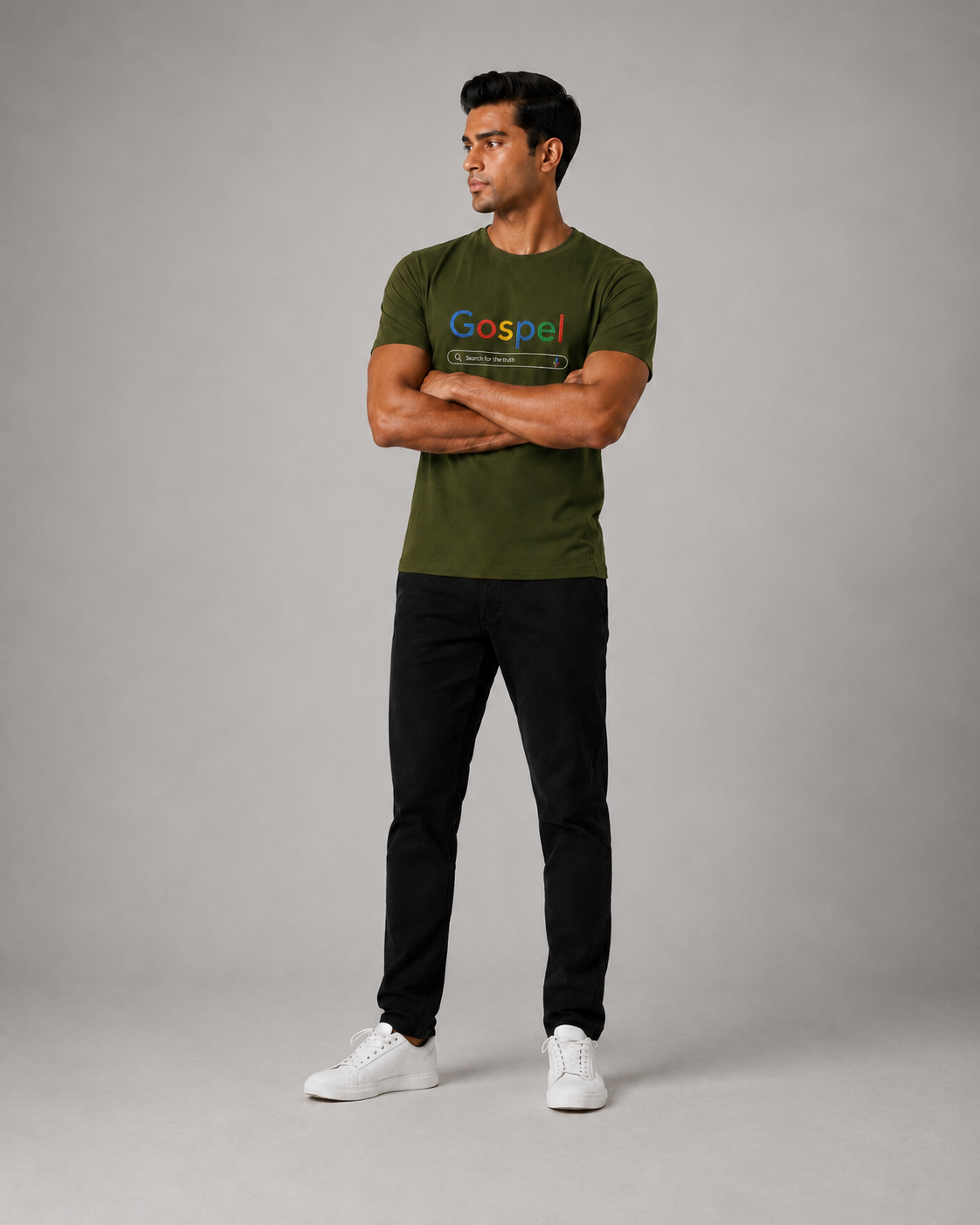 Kavod Unisex Premium Gospel Embroidery Print T-Shirt Olive Green