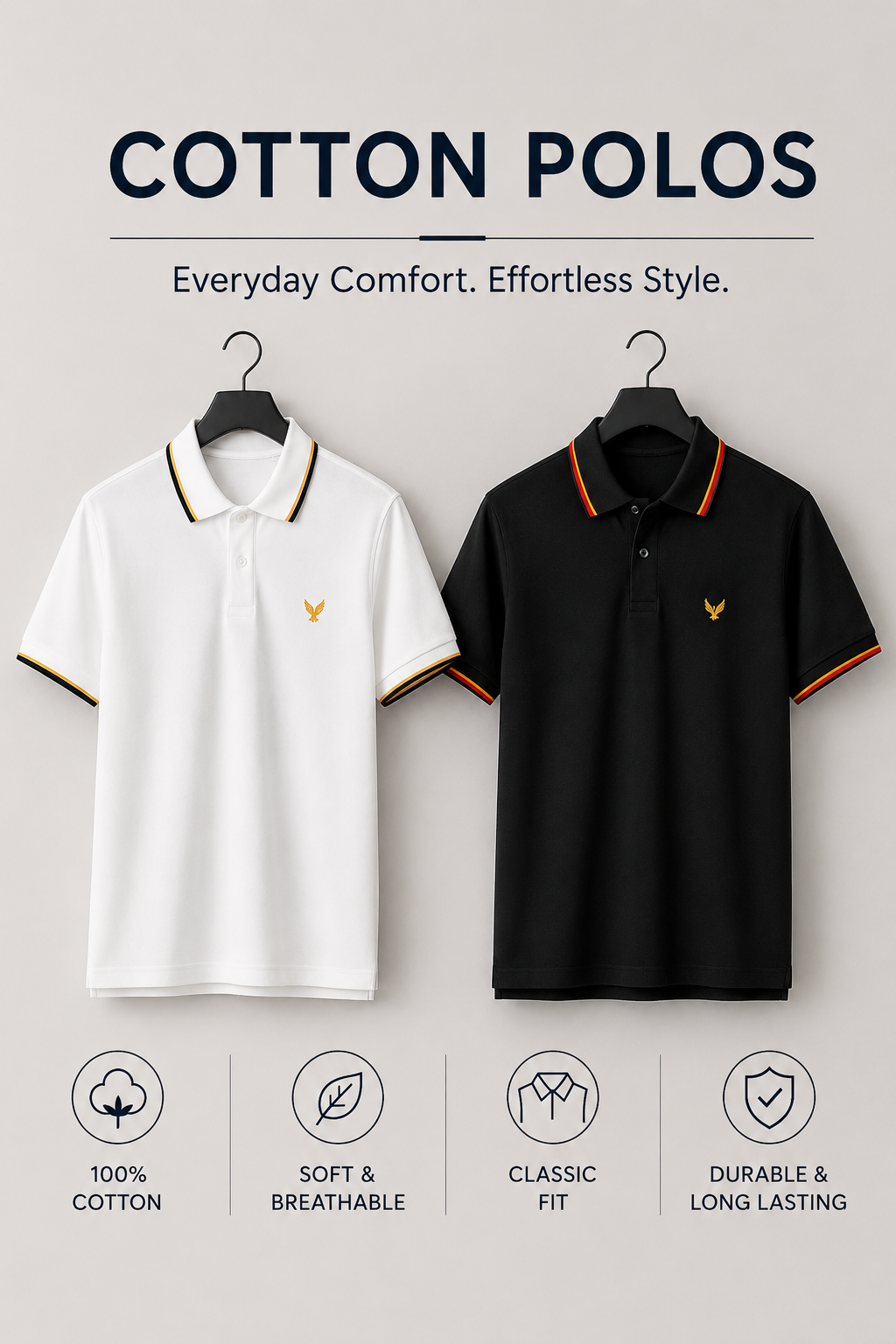 Kavod Lifestyle Men’s Cotton Polo T-Shirt Combo Pack | Black & White