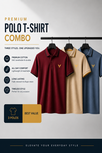 Kavod Lifestyle Men’s Combo Pack of 3 Premium Polo T-Shirts | Beige, Maroon & Blue