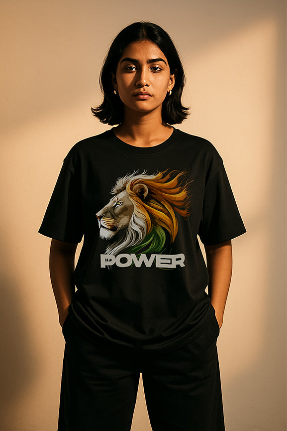 India Tricolor Power Lion Print Premium T-Shirt
