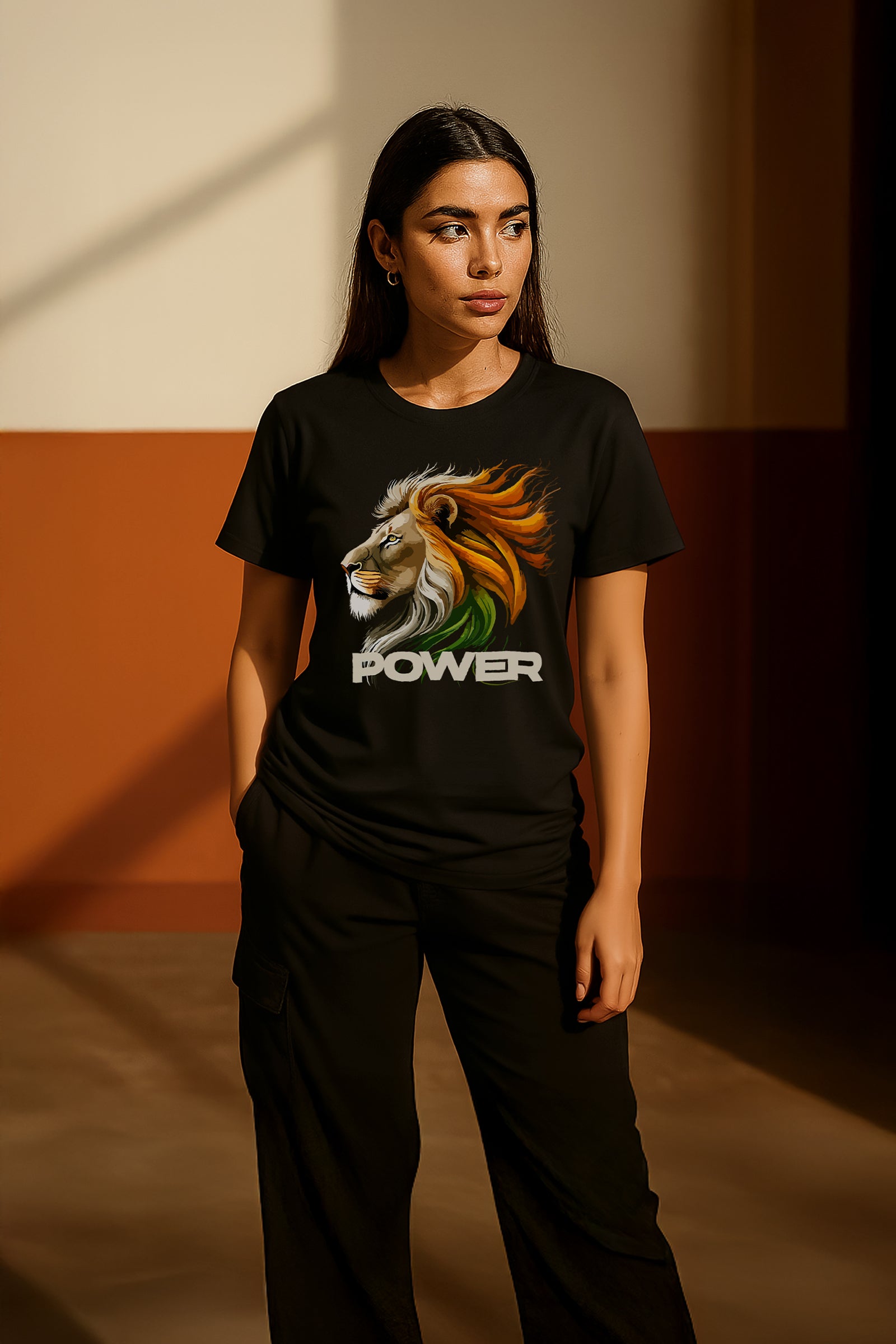 India Tricolor Power Lion Print Premium T-Shirt
